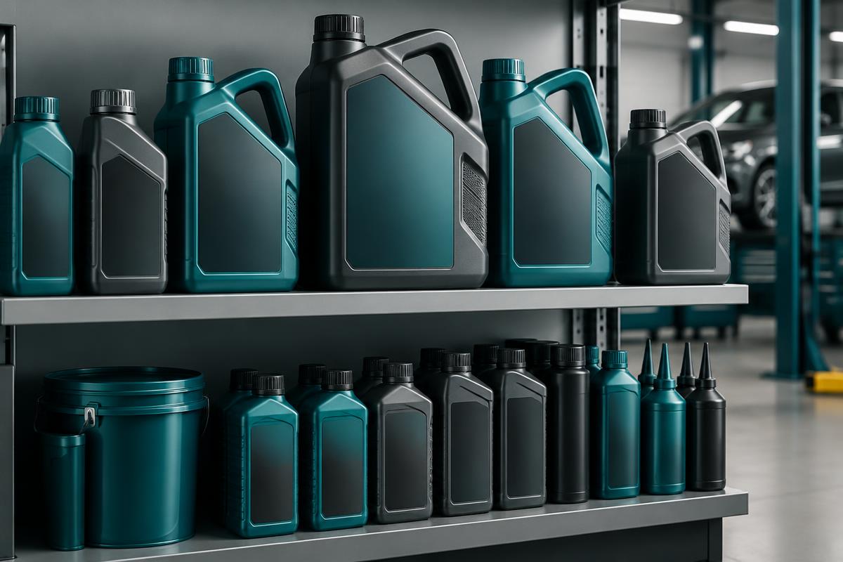 Prateleira com produtos e lubrificantes automotivos